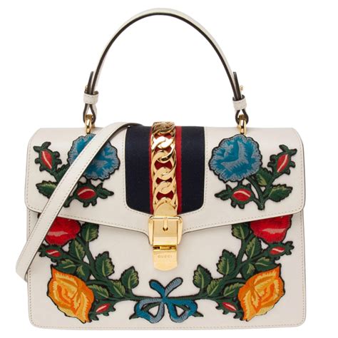 gucci white sylvie embroidered bag price